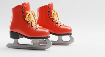 Shiny red ice skates gleam brightly against a clean white background. AI Generated