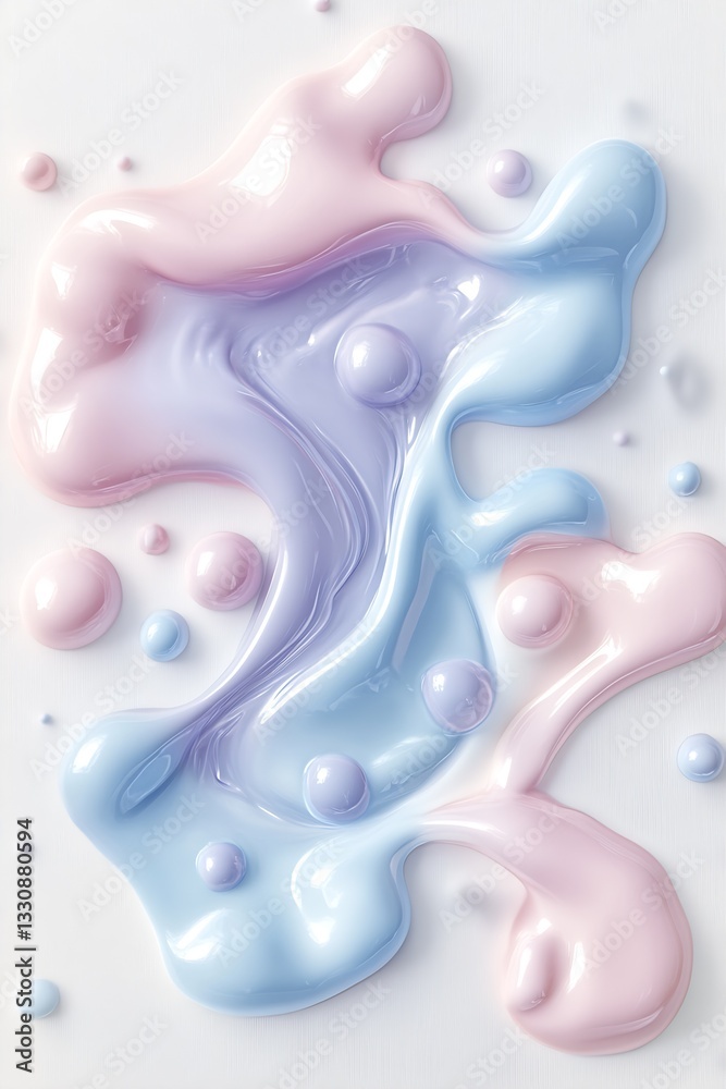 Poster colorful abstract patterns of pink and blue liquid paint flowing on a white surface : generative ai