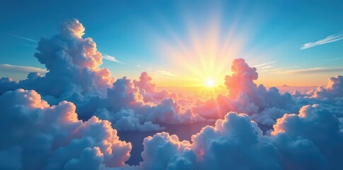 Brilliant azure expanse, wispy clouds illuminated by rising sun , image, outdoor, nature