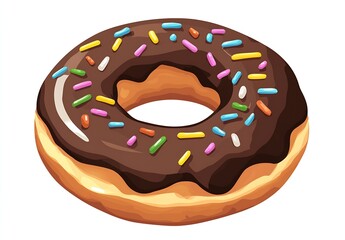 Delicious chocolate donut with colorful sprinkles on a white background : Generative AI