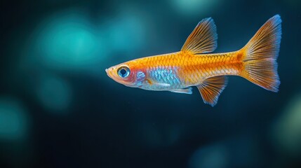 Fototapeta premium Vivid orange fish with translucent fins swimming