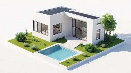 Fototapeta premium A small modern minimalist house isometric perspective,&nbsp;3D model miniature