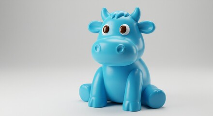Cute blue cartoon cow toy sits calmly soft light. AI Generated