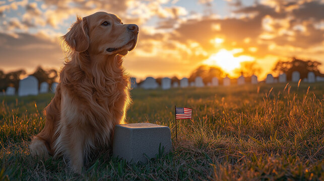 Loyal Golden Retriever Honoring Fallen Heroes,  Ai Generated images