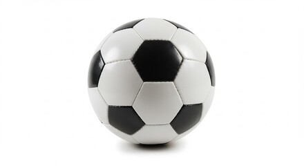 Obraz premium Classic black and white soccer ball sharply lit against bright white background. AI Generated