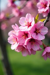 Close-up of vibrant pink cherry blossoms Full bloom, springtime scene , delicate, pastel, tree