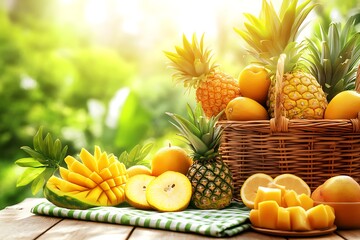 Vibrant Tropical Fruits in a Basket