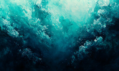 Fototapeta premium Abstract teal and turquoise ocean wave painting. Perfect for creating calming backgrounds or adding a touch of ocean serenity to any design.