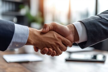 Business partnership agreement office setting transactional image professional environment close-up view collaboration concept