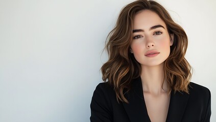 Fototapeta premium Confident Young Woman with Flowing Hair and Engaging Expression Perfect for Fashion Campaigns : Generative AI