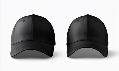 Fototapeta premium Two black baseball caps front view highlighting seamless stitching and contemporary appeal for everyday use : Generative AI