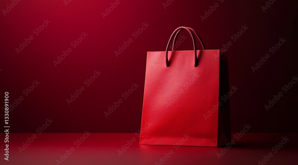 Aufkleber vibrant red shopping bag positioned against a bold red backdrop for striking visual impact in retail