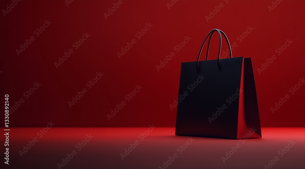 Poster stylish black shopping bag set against a vibrant red backdrop creating striking visual contrast : ge