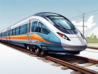 Fototapeta premium an AI Image Generator, Modern High-Speed Train on Railway Tracks w