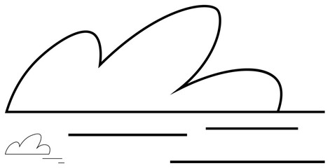 Large abstract cloud over streamlined horizontal lines representing sky and horizon. Ideal for simplicity, nature, weather, environment, serenity, minimalism, flat simple metaphor