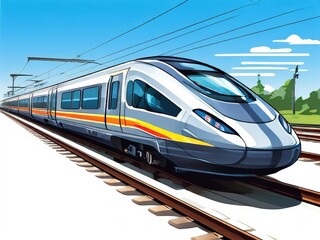 Fototapeta premium an AI Image Generator, Modern High-Speed Train on Railway Tracks w