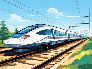 Fototapeta premium an AI Image Generator, Modern High-Speed Train on Railway Tracks w