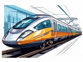 Naklejka premium an AI Image Generator, Modern High-Speed Train on Railway Tracks w
