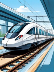 Fototapeta premium an AI Image Generator, Modern High-Speed Train on Railway Tracks w