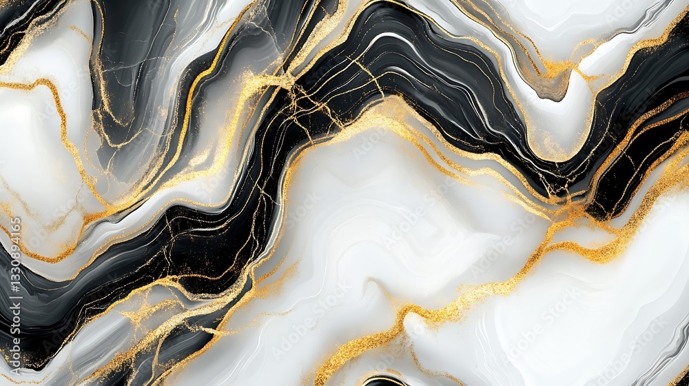 Aufkleber stunning abstract marble design featuring bold black white and golden colors with flowing patterns :