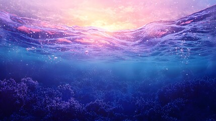 61. A soft glowing underwater twilight scene with blue and purple hues