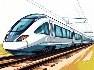 Fototapeta premium an AI Image Generator, Modern High-Speed Train on Railway Tracks w