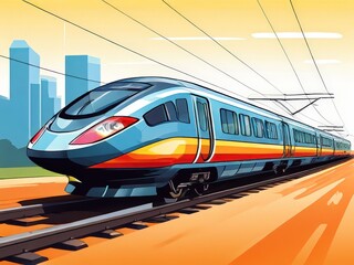 Naklejka premium an AI Image Generator, Modern High-Speed Train on Railway Tracks w