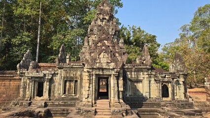 bayon temple cambodia with trees