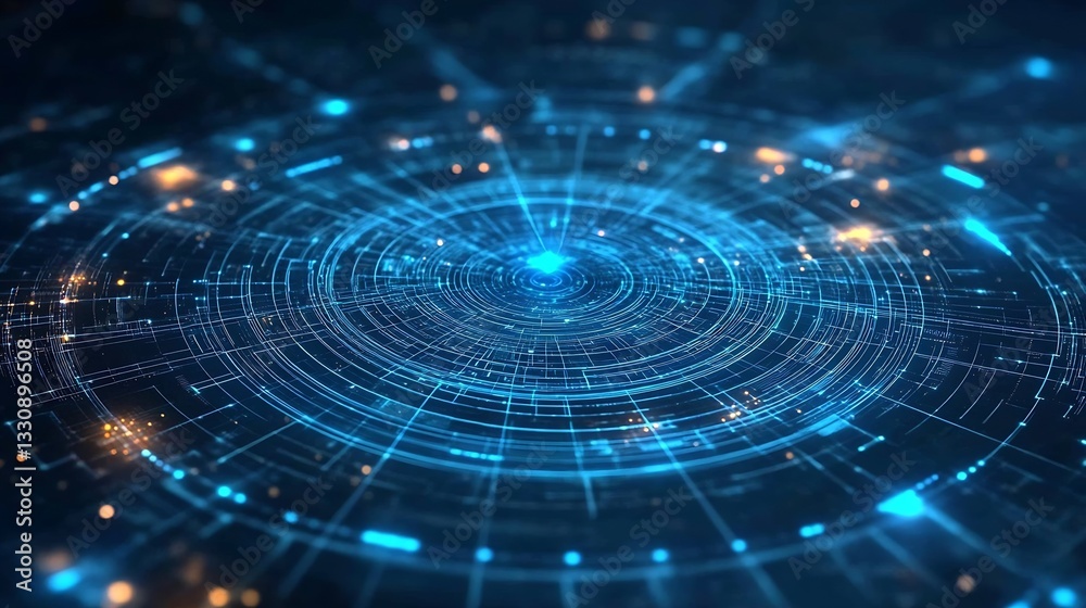 Aufkleber intricate futuristic technology illustration with glowing patterns and vibrant blue lights : generat
