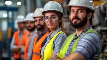 Confident Engineering Team in Safety Gear at an Industrial Facility, Leadership & Teamwork