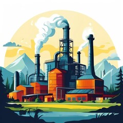 Obraz premium an AI Image Generator, Industrial Factory Illustration Featuring Chimney St