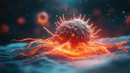 Microscopic view of cancer cell in aggressive growth stages