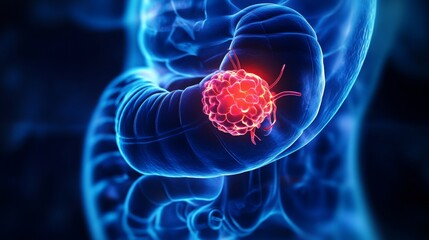 Human gastrointestinal tract with highlighted cancer tumor for medical and educational use