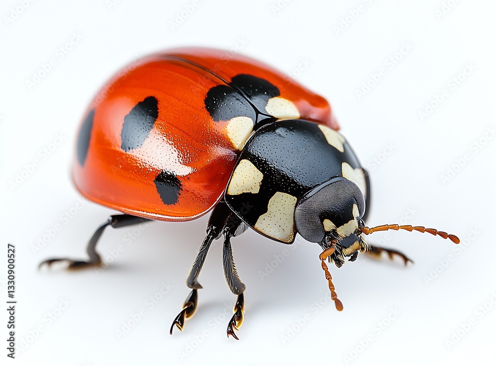 Poster Artistic close-up of a ladybug showing its shiny surface and unique markings with a soft background : Generative AI