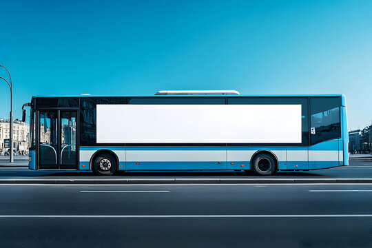 Modern City Bus with Blank Billboard for Advertising on Sunny Day