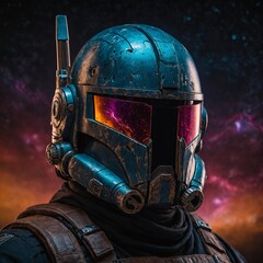 A galactic bounty hunter’s helmet with thermal vision.