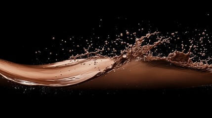 Dynamic chocolate splash with fluid wave on black background for creative design