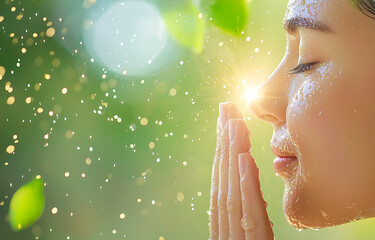 Fototapeta premium Meditation practice serene nature background portrait calm environment close-up mindfulness concept