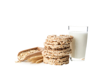 PNG bread with a glass of milk isolated on white background.