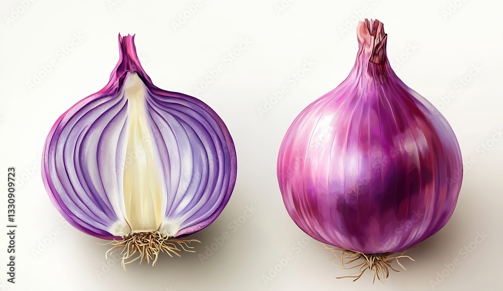 Poster Artistic Representation of a Halved Red Onion Exhibiting Its Gorgeous Internal Layers : Generative AI