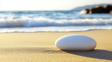 Obraz premium Serene beach scene with smooth white stone and gentle ocean waves