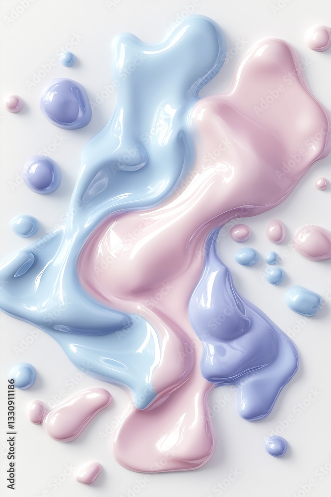 Aufkleber Colorful liquid blobs and drops in harmonious pastel shades creating an abstract art piece : Generative AI