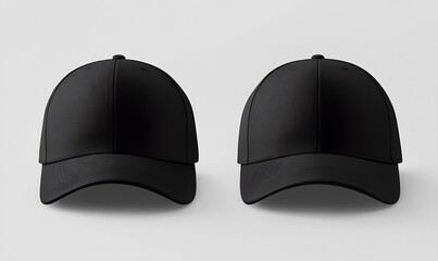 Profile view of two fashionable black caps demonstrating sleek simplicity and versatile use for casual occasions : Generative AI