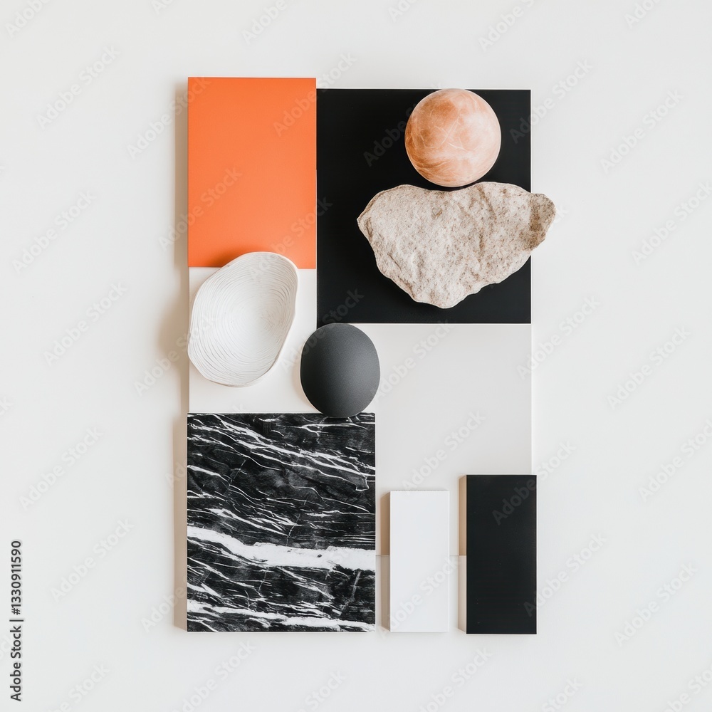 Poster minimalist design alchemy geometric material composition exploring texture, color, and form in conte