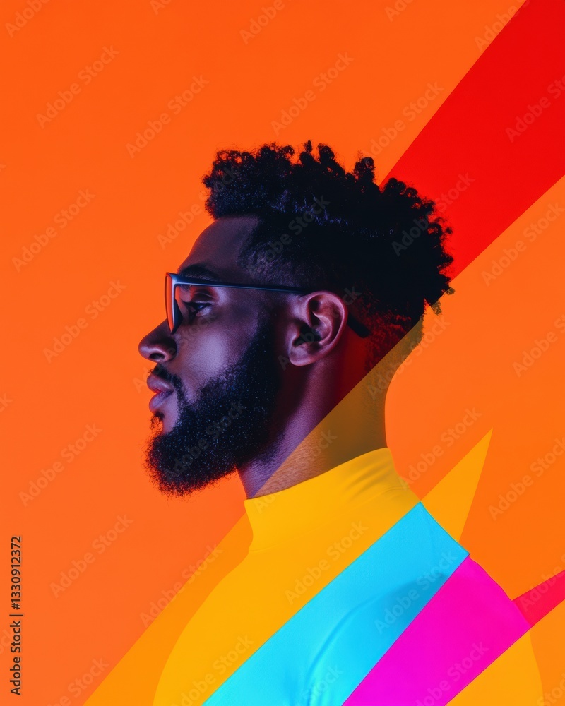 Poster retro-futuristic pop portrait bold chromatic profile showcasing gen z creativity, dynamic color bloc