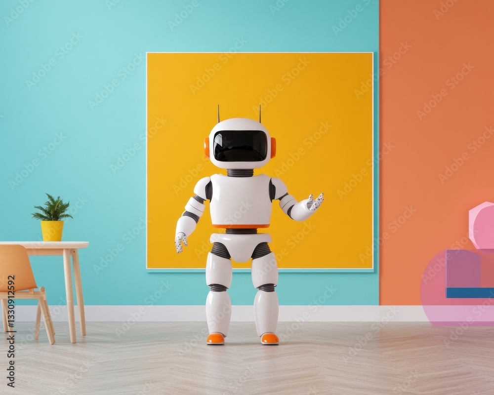 Aufkleber Future-Forward AI Education Minimalist Robotic Learning Assistant in Vibrant Pop Art Classroom - Innovative Digital Pedagogy for Next-Gen Immersive Experiences