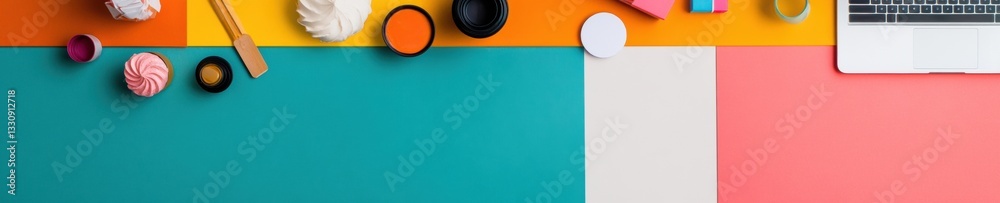 Poster digital workspace chromatic celebration vibrant hybrid collaboration scene with minimalist design an
