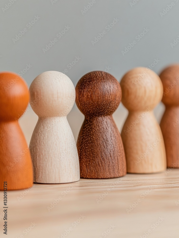 Aufkleber inclusive diversity and team dynamics minimalist wooden figurines symbolizing multicultural workplac