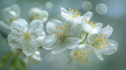 Obraz premium Delicate white wildflowers in soft-focus with a gentle bokeh background