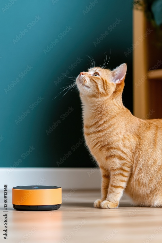 Poster Smart Pet Innovation Minimalist AI-Driven Interactive Cat Companion Device Redefining Modern Home Technology and Feline Enrichment Experiences